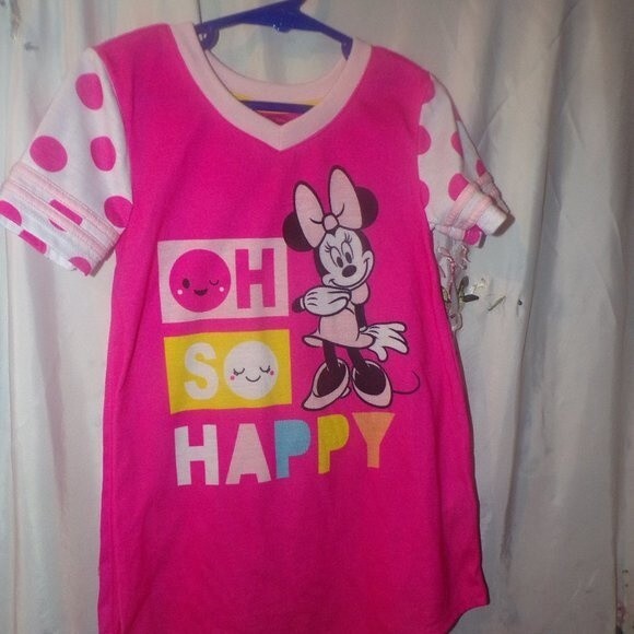 Disney Minnie Mouse Oh So Happy graphic knit dress size 4 bright pink - Picture 1 of 2